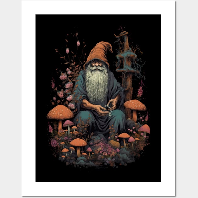 Lord Of The Shrooms - dark gnome wizard fantasy mushroom illustration fairy tale fae folk Wall Art by AltrusianGrace